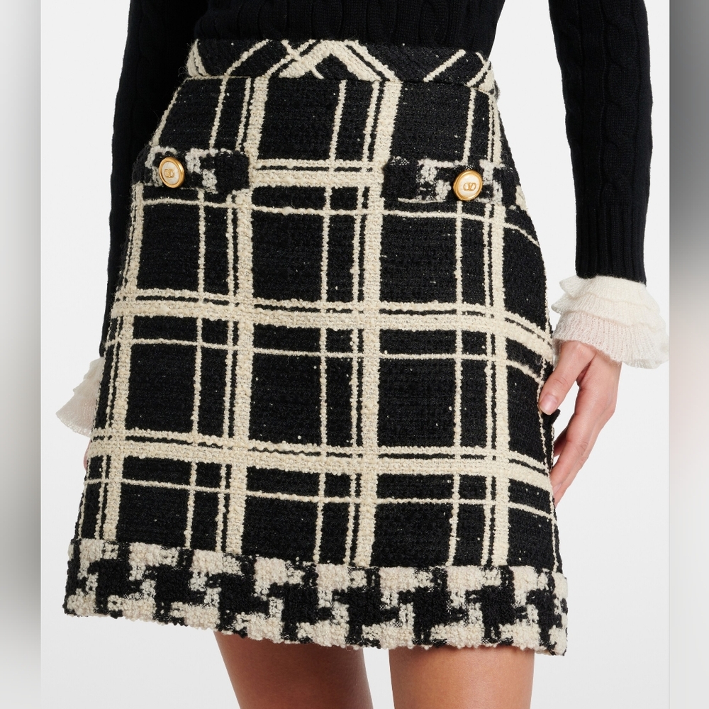 VALENTINO GARAVANI Macro Check Tweed Skirt IT 38 US 2 XS Org $2,400